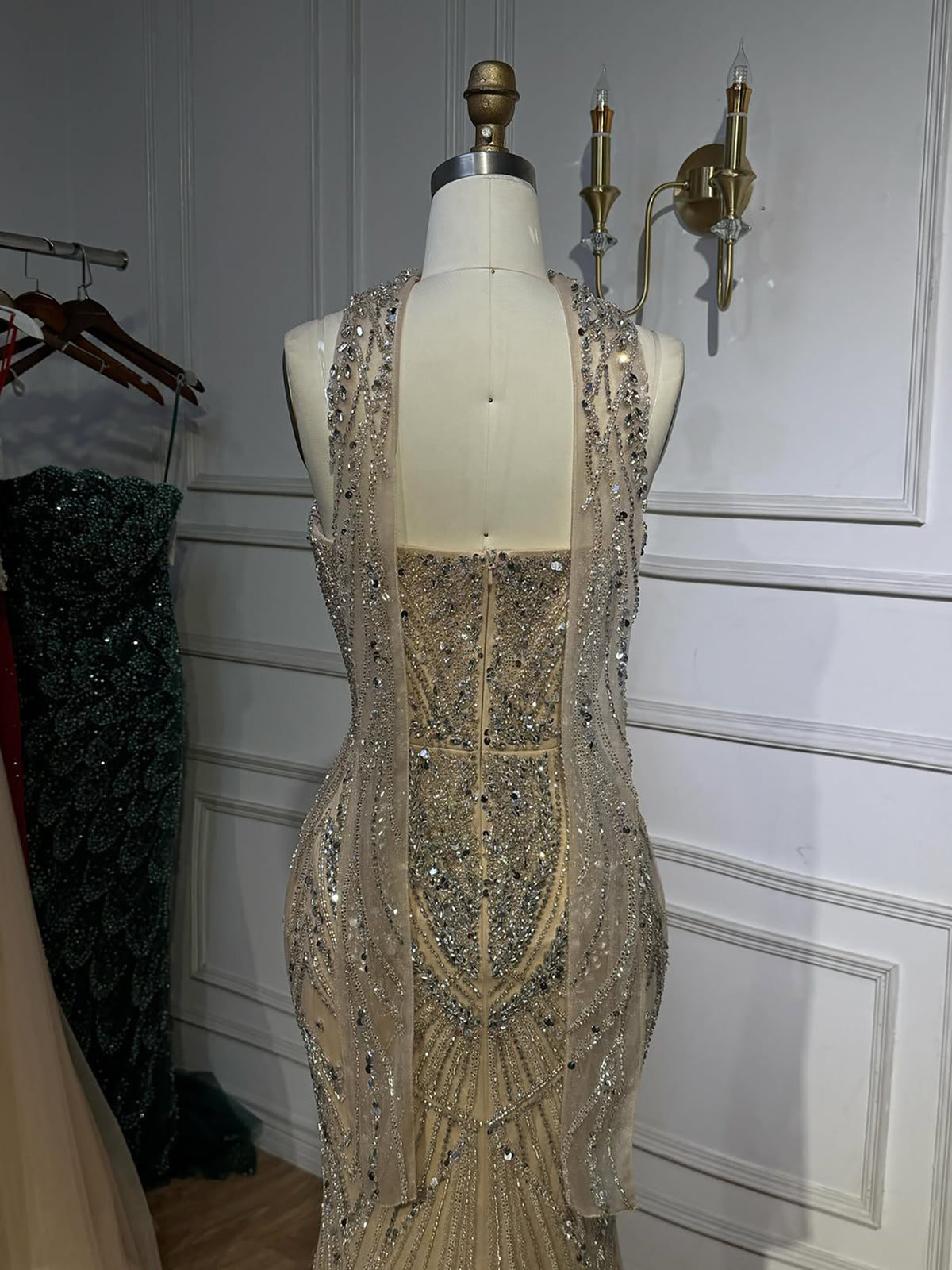 Luxury Nude Crystal Beaded Mermaid Evening Dress LA73375