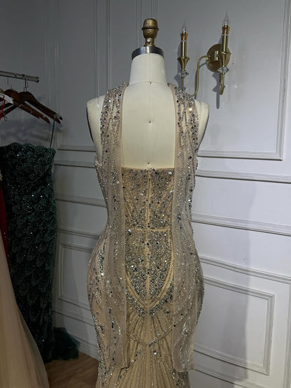 Luxury Nude Crystal Beaded Mermaid Evening Dress LA73375