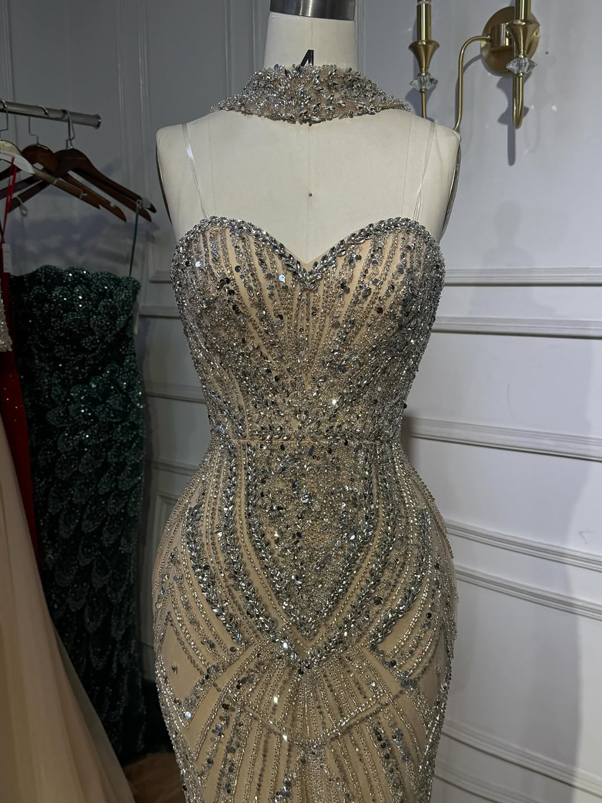 Luxury Nude Crystal Beaded Mermaid Evening Dress LA73375