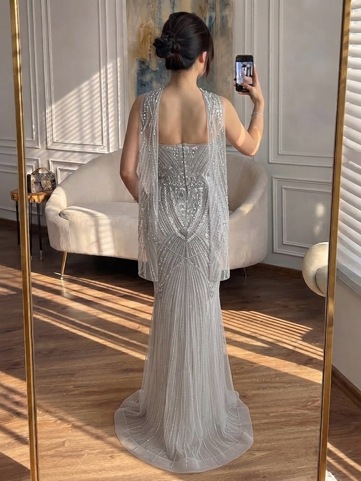 Luxury Nude Crystal Beaded Mermaid Evening Dress LA73375