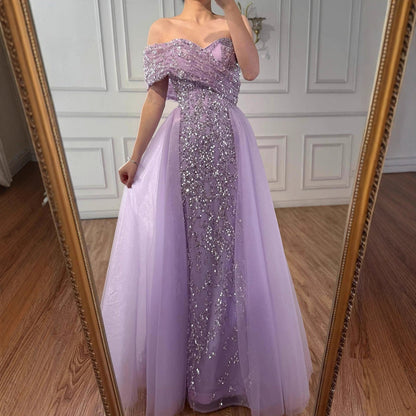 Luxury Arabic Blue One Shoulder Mermaid Evening Dress LA73378