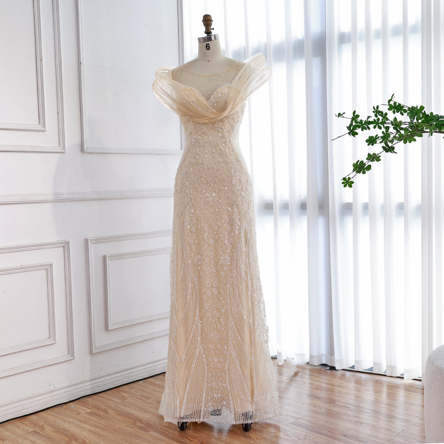 Luxury Nude  Beaded Elegant Mermaid Evening Dress LA73386