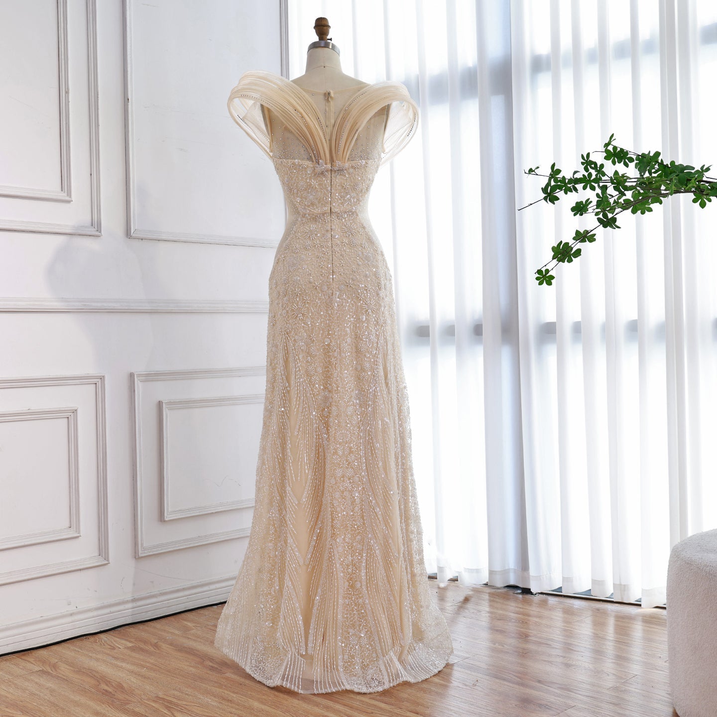 Luxury Nude  Beaded Elegant Mermaid Evening Dress LA73386