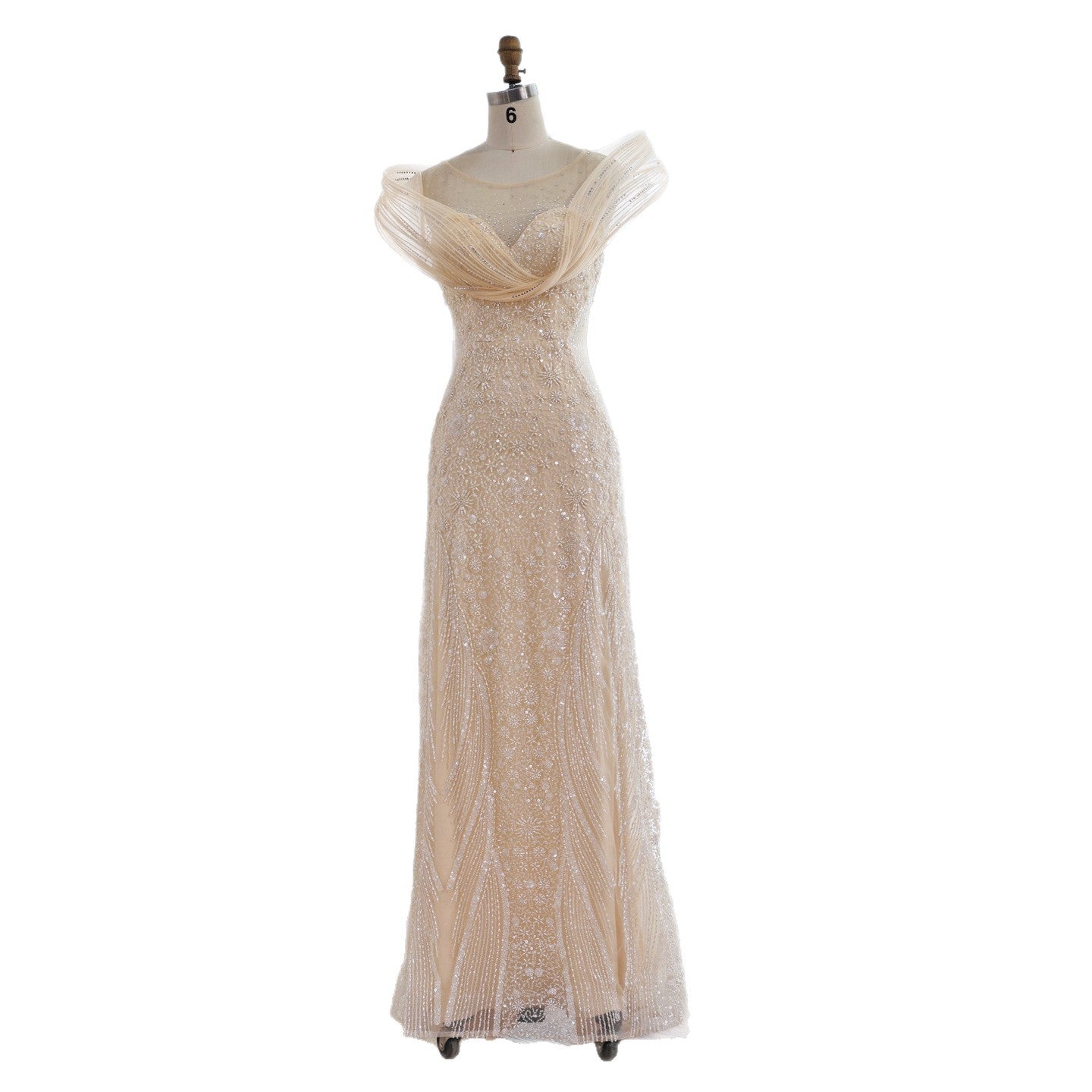 Luxury Nude  Beaded Elegant Mermaid Evening Dress LA73386