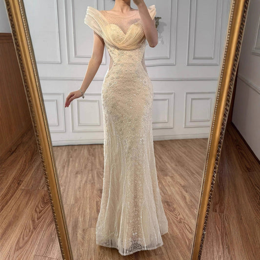 Luxury Nude  Beaded Elegant Mermaid Evening Dress LA73386