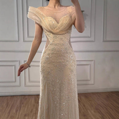 Luxury Nude  Beaded Elegant Mermaid Evening Dress LA73386
