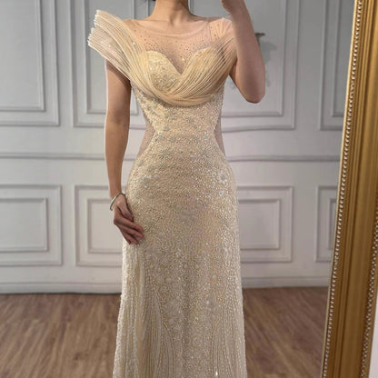 Luxury Nude  Beaded Elegant Mermaid Evening Dress LA73386