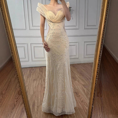 Luxury Nude  Beaded Elegant Mermaid Evening Dress LA73386