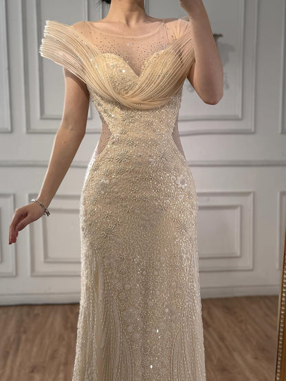 Luxury Nude  Beaded Elegant Mermaid Evening Dress LA73386