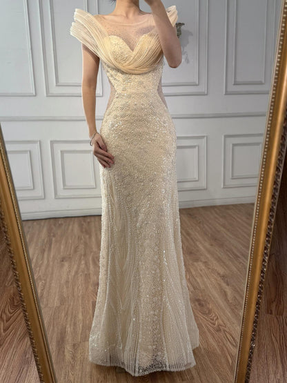 Luxury Nude  Beaded Elegant Mermaid Evening Dress LA73386