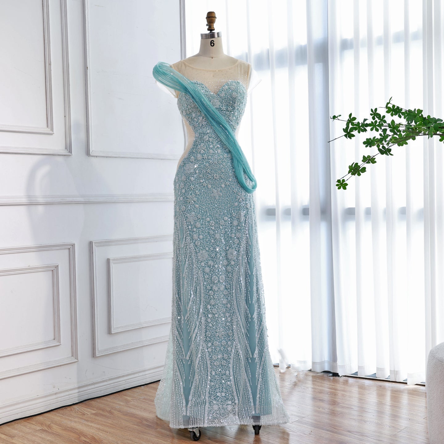 Luxury Turquoise Beaded Elegant Mermaid Evening Dress LA73386A