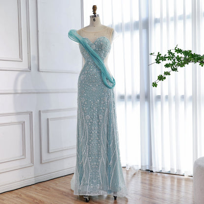 Luxury Turquoise Beaded Elegant Mermaid Evening Dress LA73386A