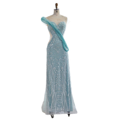 Luxury Turquoise Beaded Elegant Mermaid Evening Dress LA73386A