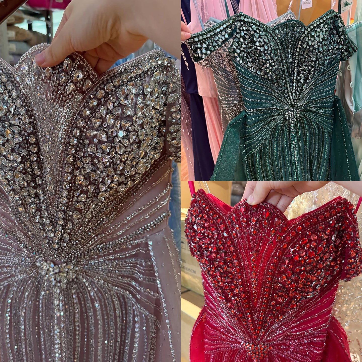 Luxury Beaded Nude Off Shoulder Mermaid Evening Dress LA73392