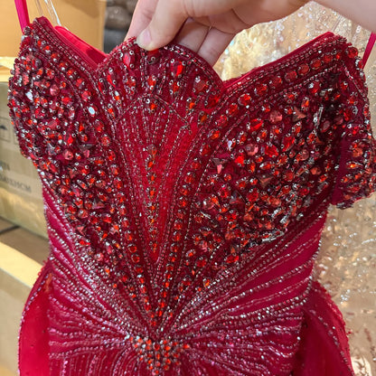 Luxury Beaded Nude Off Shoulder Mermaid Evening Dress LA73392