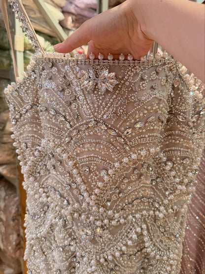 Luxury Nude Pearls Beaded Mermaid Evening Dress LA73395B