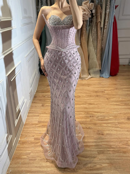 Luxury Nude Crystal Beaded Corset Mermaid Evening Dress LA73400