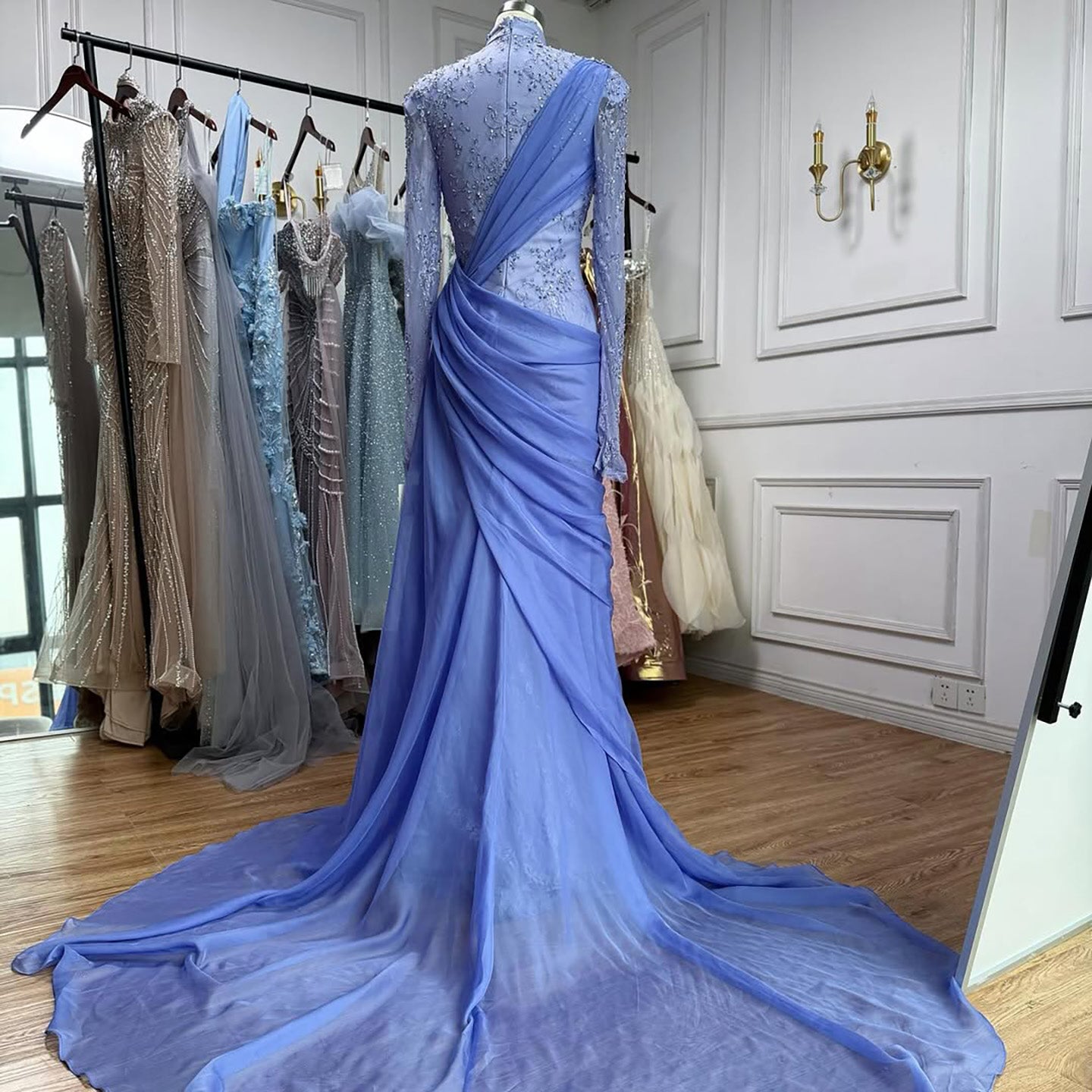 Luxury Lilac High Neck Beaded Mermaid Evening Dress LA73407