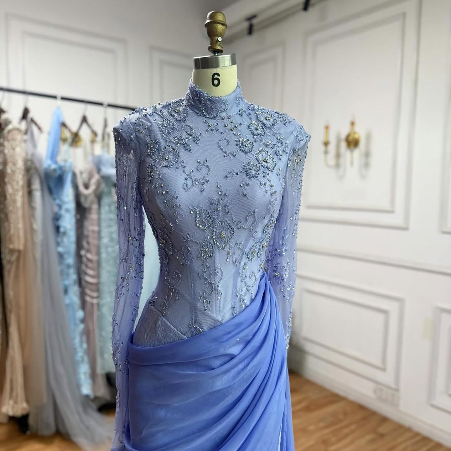 Luxury Lilac High Neck Beaded Mermaid Evening Dress LA73407