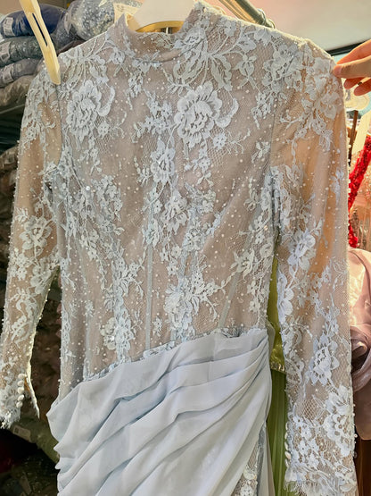 Luxury White High Neck Beaded Mermaid Evening Dress LA73407A