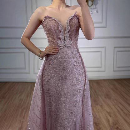 Luxury Turquoise Strapless Beaded Mermaid Evening Dress With Skirt LA73409