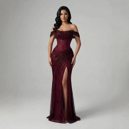 Luxury Silver Diamond Corset Off Shoulder Mermaid Evening Dress LA73410