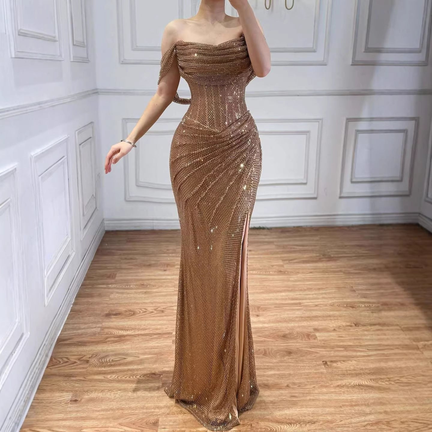 Luxury Silver Diamond Corset Off Shoulder Mermaid Evening Dress LA73410