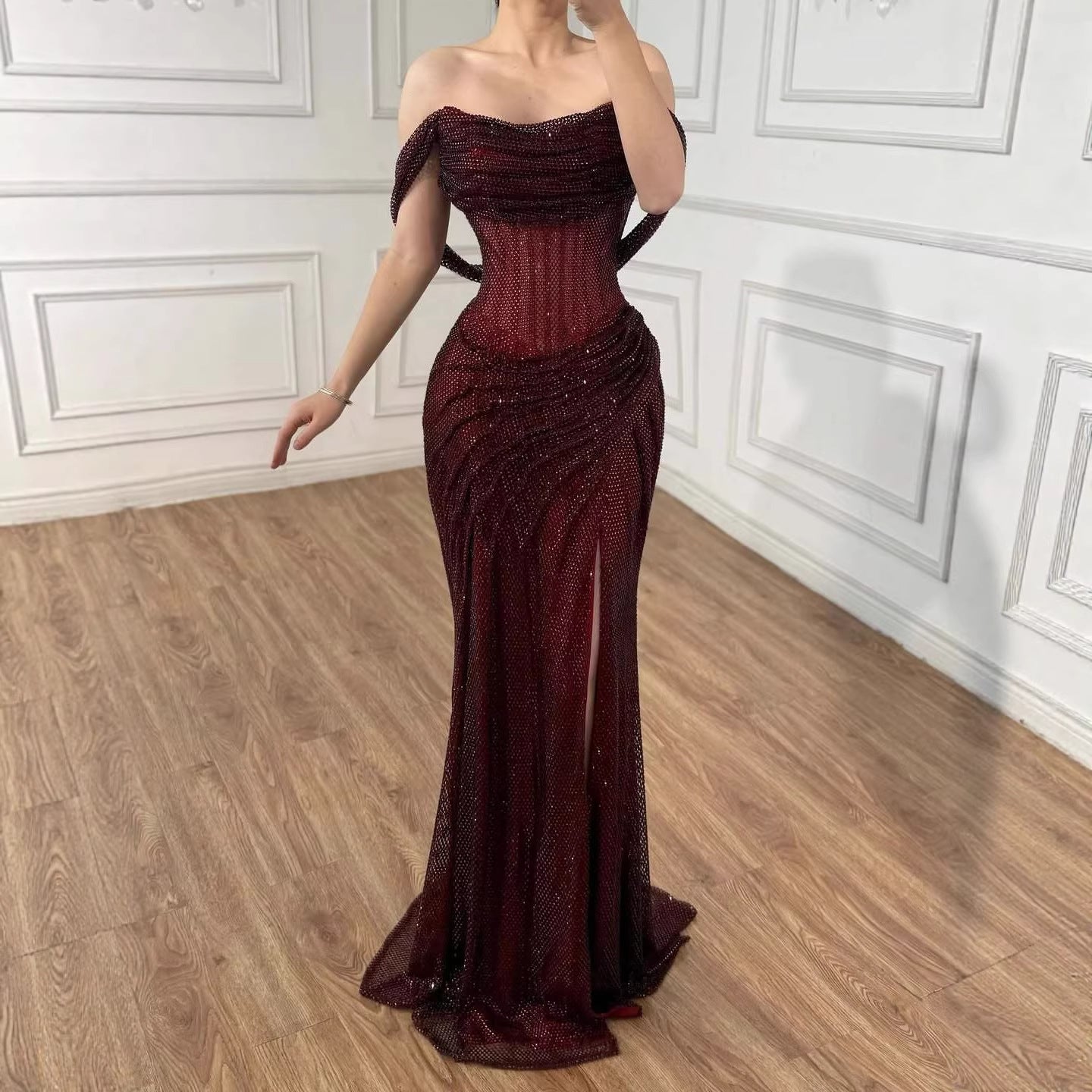 Luxury Silver Diamond Corset Off Shoulder Mermaid Evening Dress LA73410