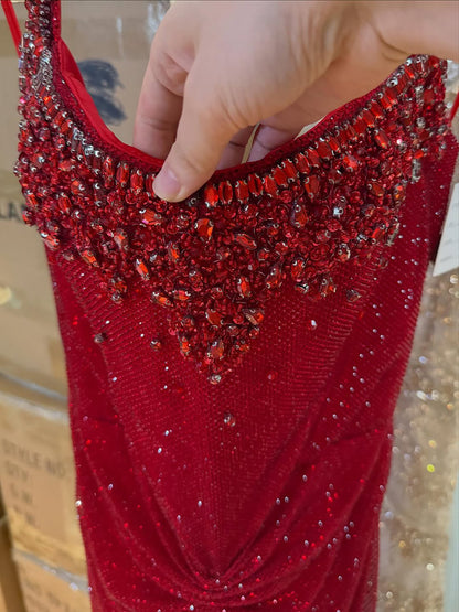 Luxury Gold Halter Crystal Beaded Mermaid Evening Dress LA73410B