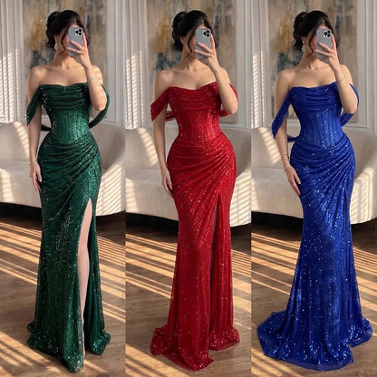 Luxury Green Off Shoulder Corset Mermaid Evening Dress LA73410C