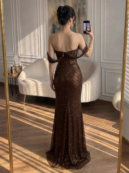 Luxury Green Off Shoulder Corset Mermaid Evening Dress LA73410C
