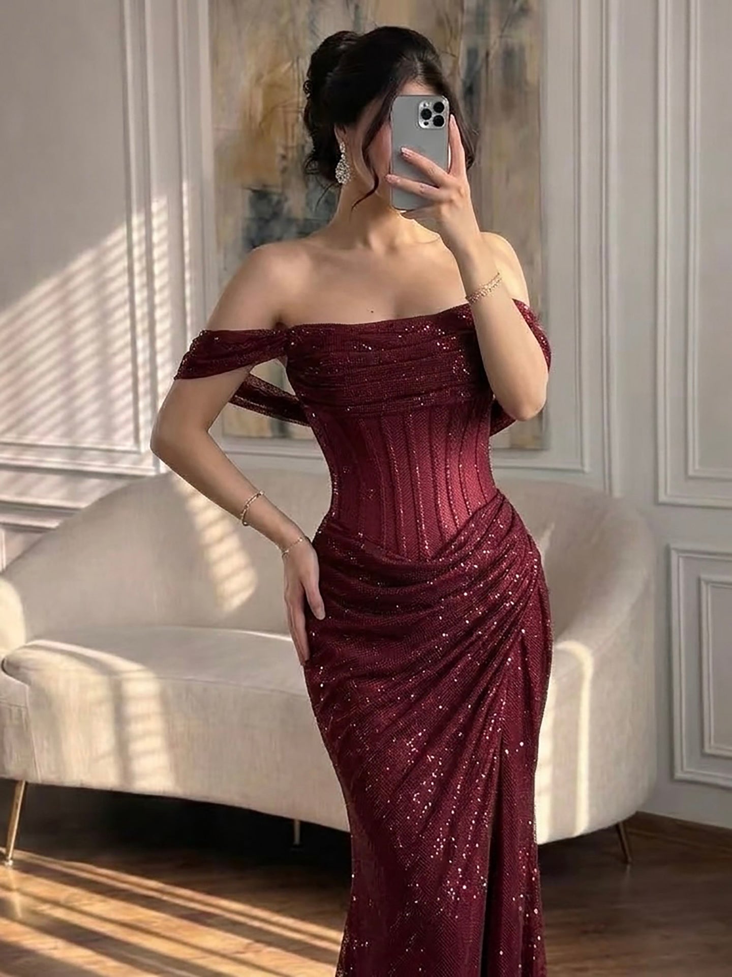Luxury Green Off Shoulder Corset Mermaid Evening Dress LA73410C