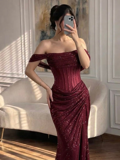Luxury Green Off Shoulder Corset Mermaid Evening Dress LA73410C