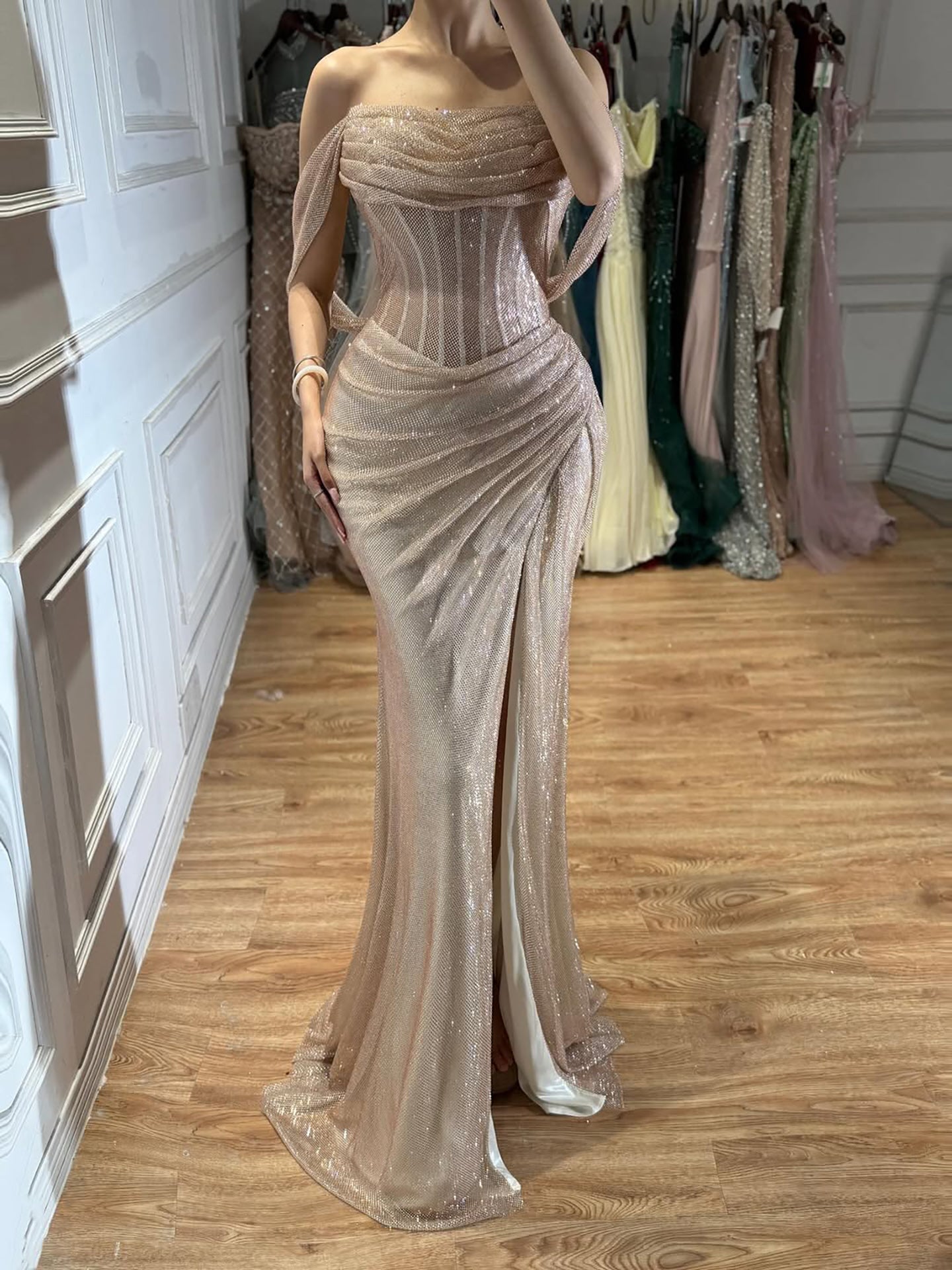 Luxury Green Off Shoulder Corset Mermaid Evening Dress LA73410C