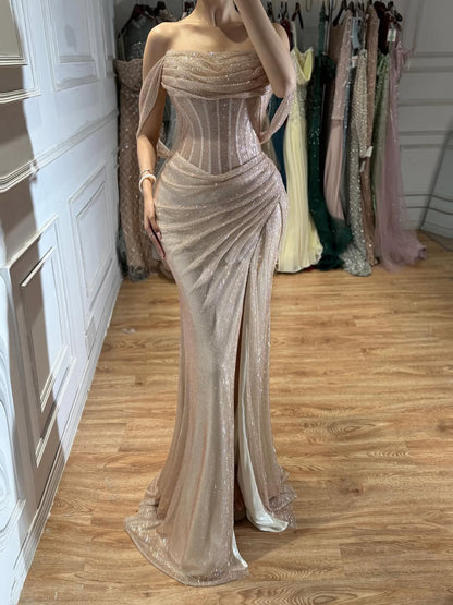 Luxury Green Off Shoulder Corset Mermaid Evening Dress LA73410C