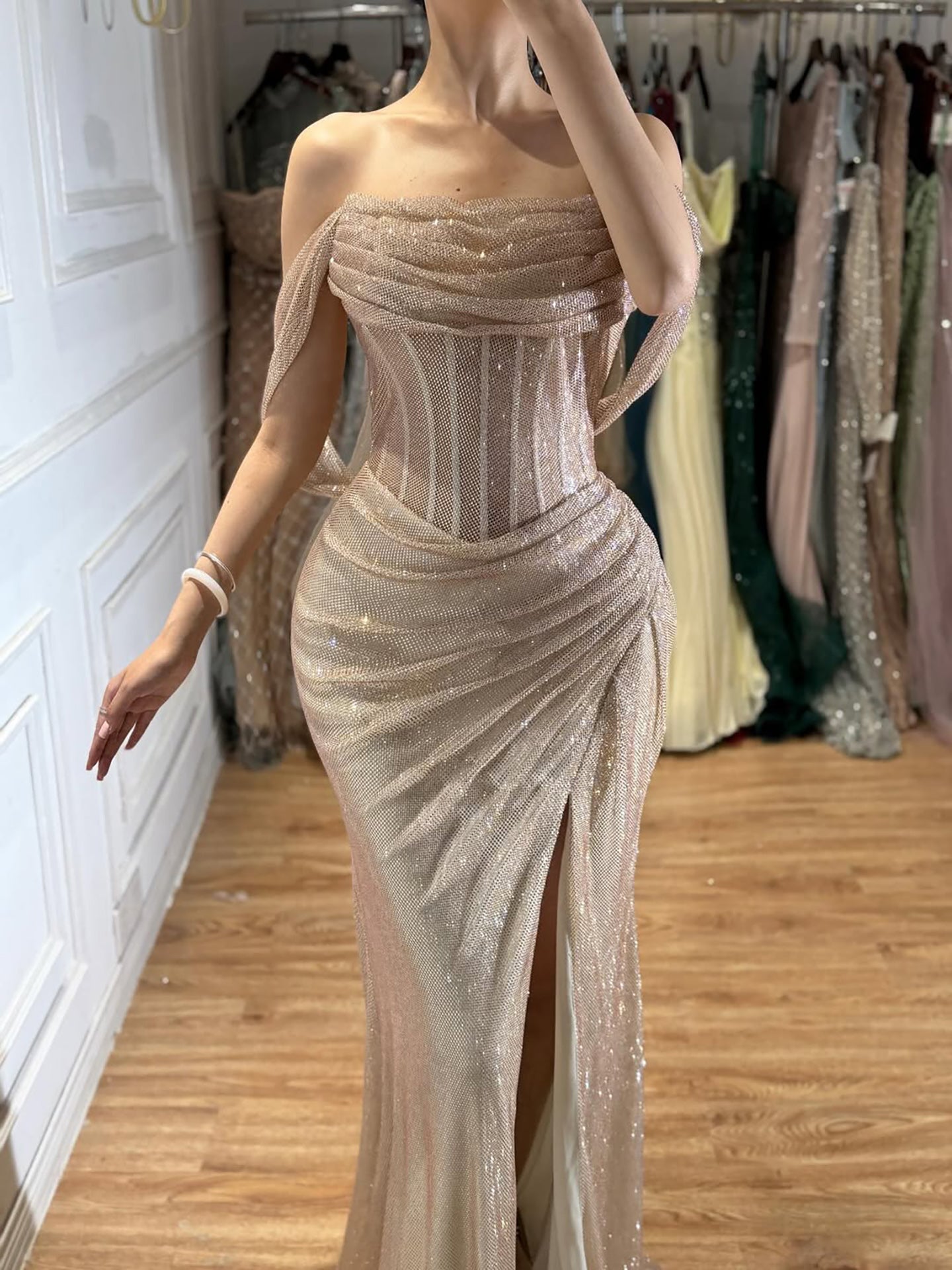 Luxury Green Off Shoulder Corset Mermaid Evening Dress LA73410C