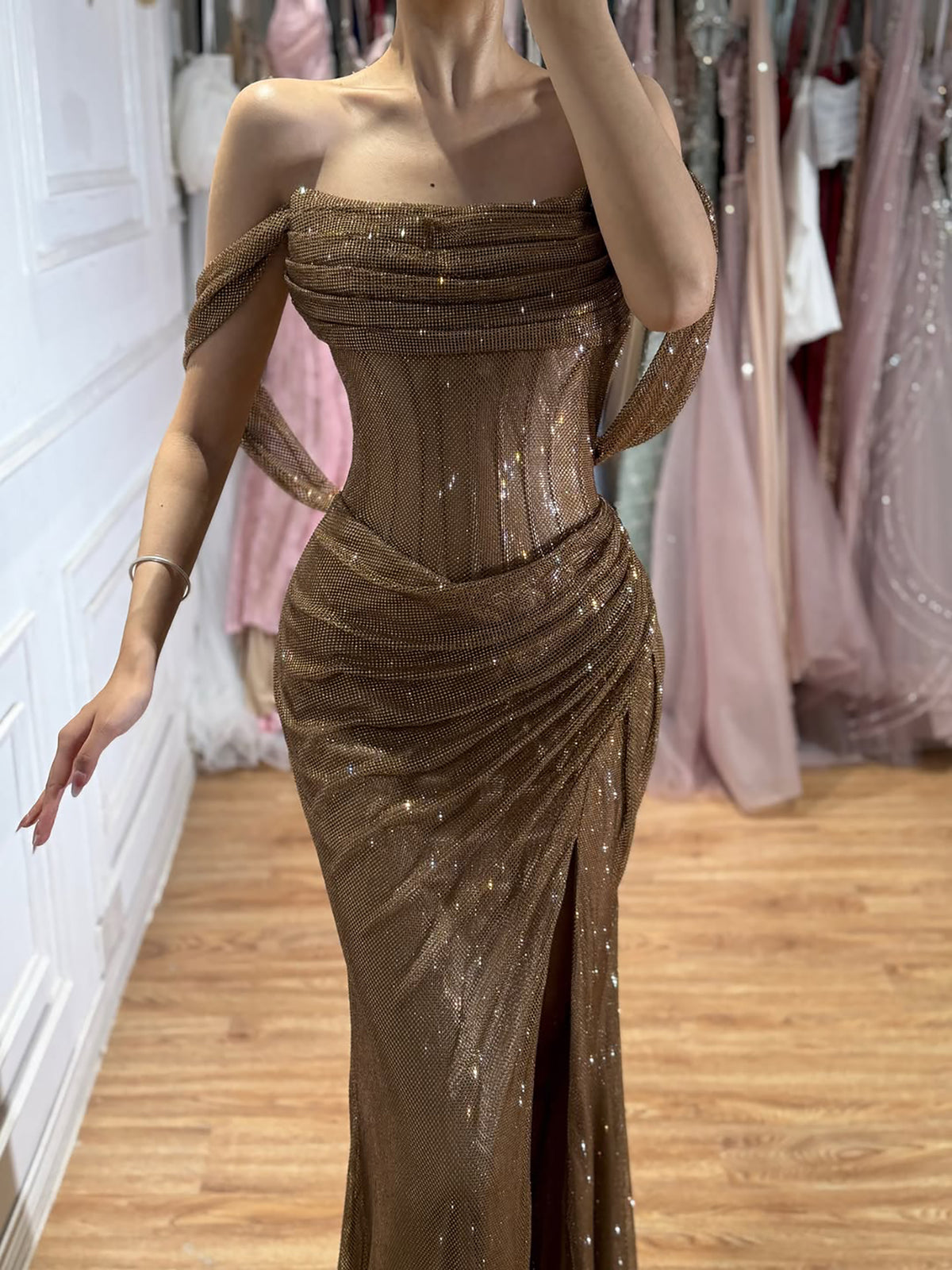 Luxury Green Off Shoulder Corset Mermaid Evening Dress LA73410C