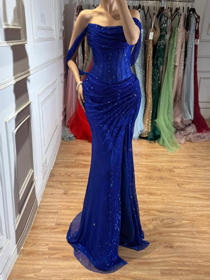 Luxury Green Off Shoulder Corset Mermaid Evening Dress LA73410C