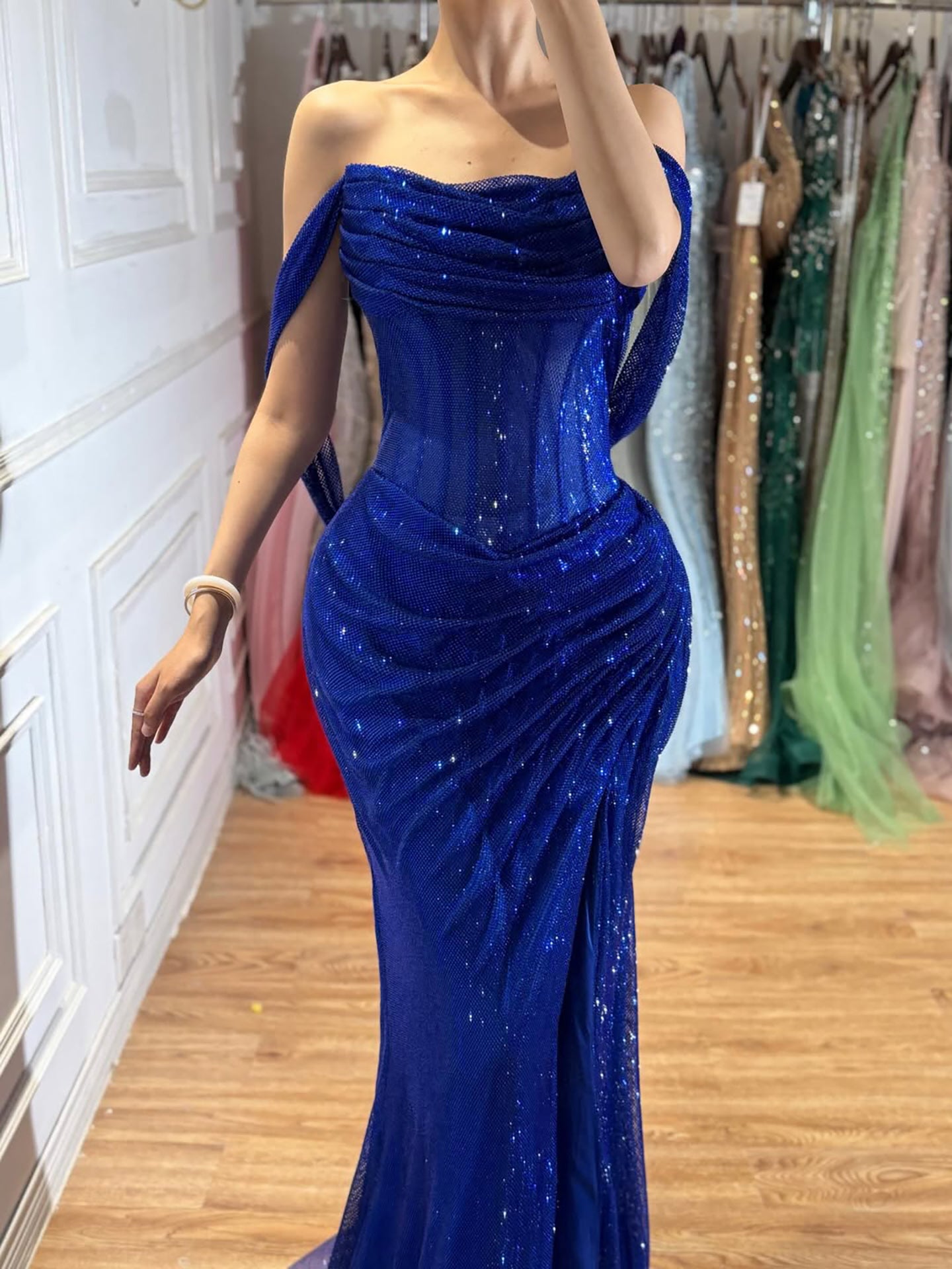 Luxury Green Off Shoulder Corset Mermaid Evening Dress LA73410C
