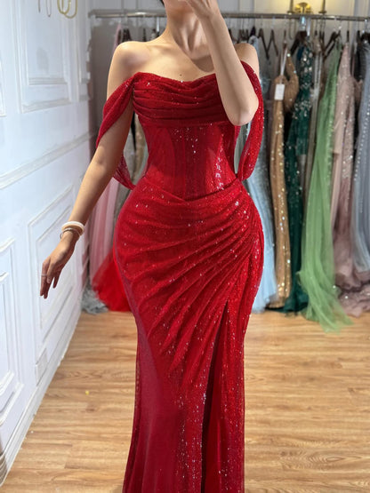 Luxury Green Off Shoulder Corset Mermaid Evening Dress LA73410C