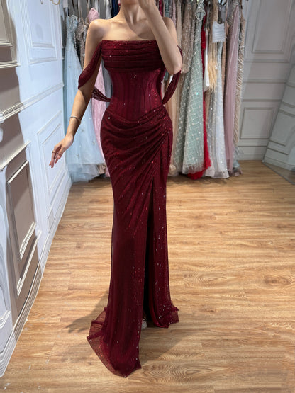 Luxury Green Off Shoulder Corset Mermaid Evening Dress LA73410C