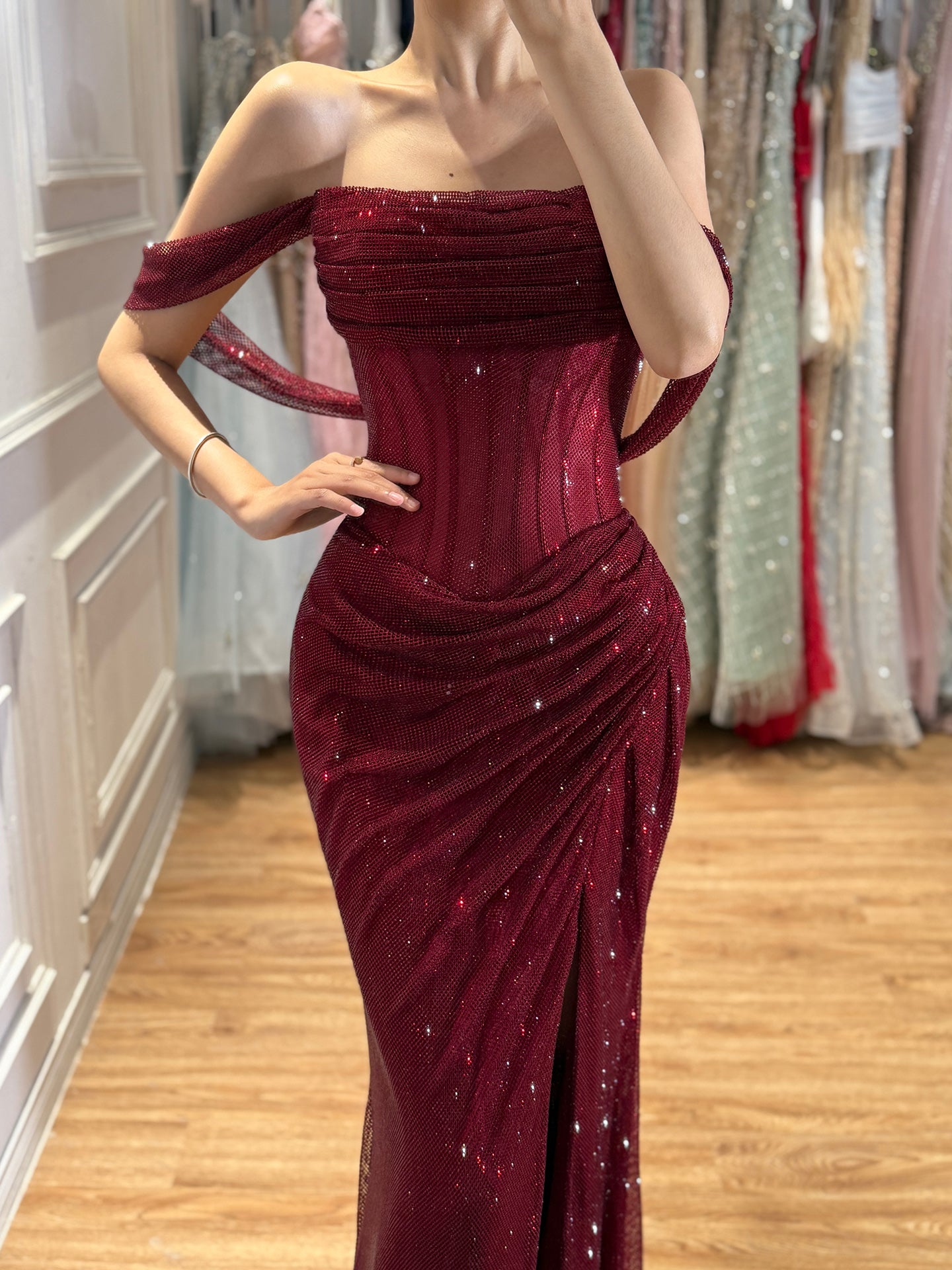 Luxury Green Off Shoulder Corset Mermaid Evening Dress LA73410C