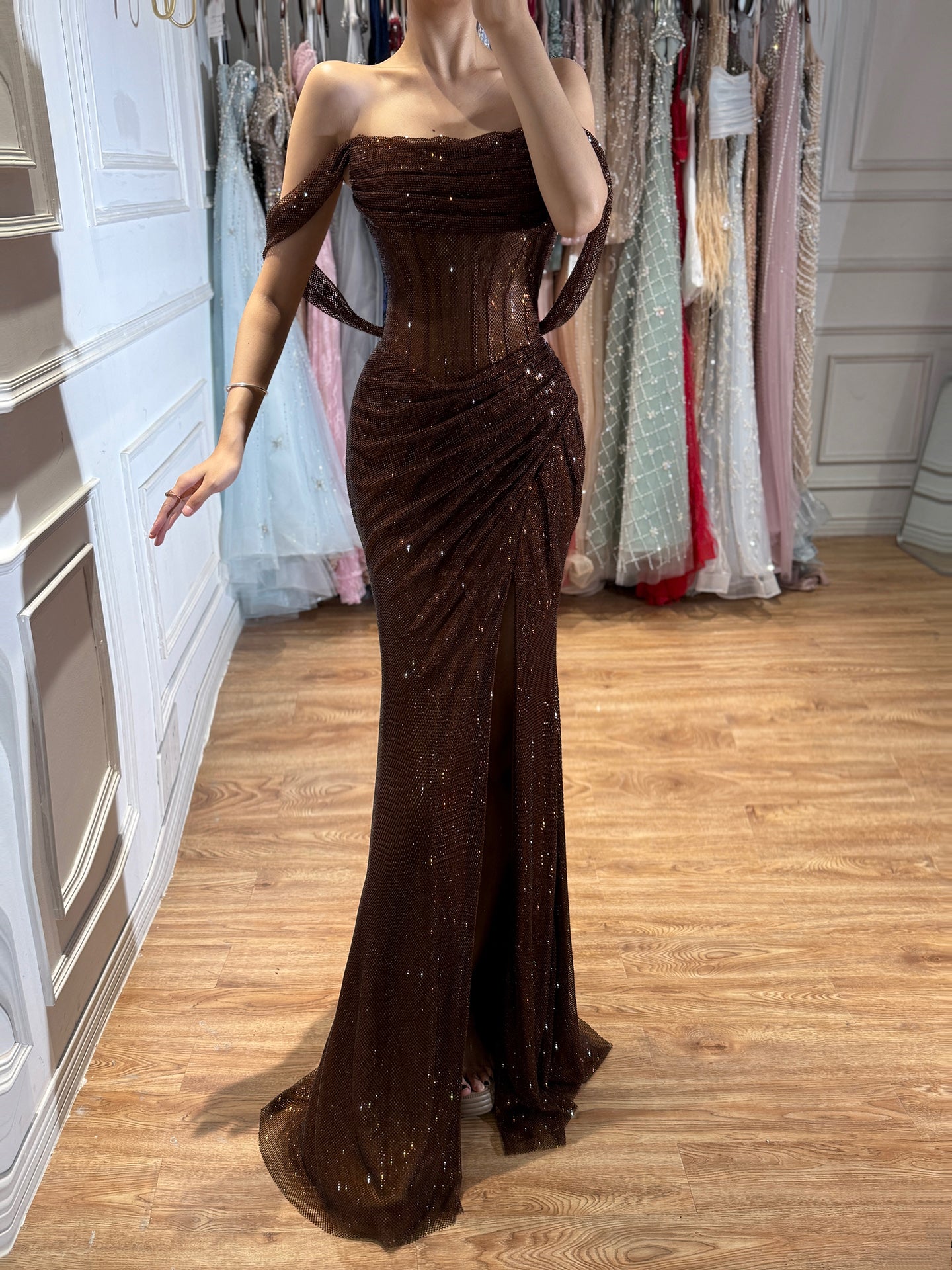 Luxury Green Off Shoulder Corset Mermaid Evening Dress LA73410C
