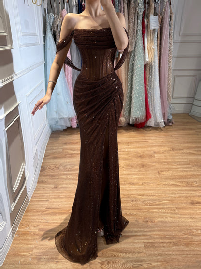Luxury Green Off Shoulder Corset Mermaid Evening Dress LA73410C