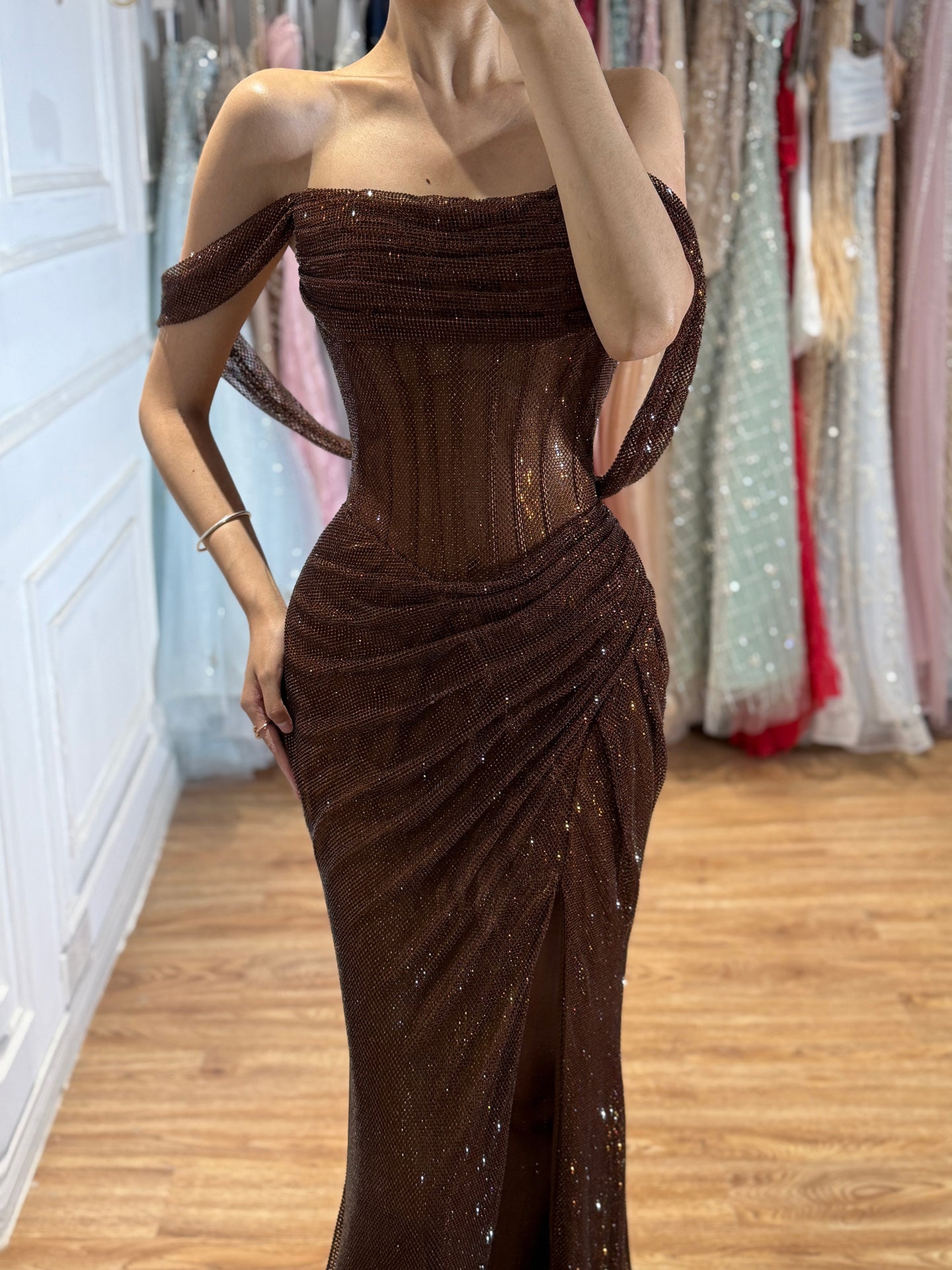 Luxury Green Off Shoulder Corset Mermaid Evening Dress LA73410C