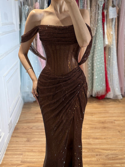 Luxury Green Off Shoulder Corset Mermaid Evening Dress LA73410C