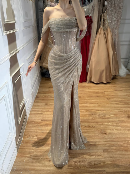 Luxury Green Off Shoulder Corset Mermaid Evening Dress LA73410C