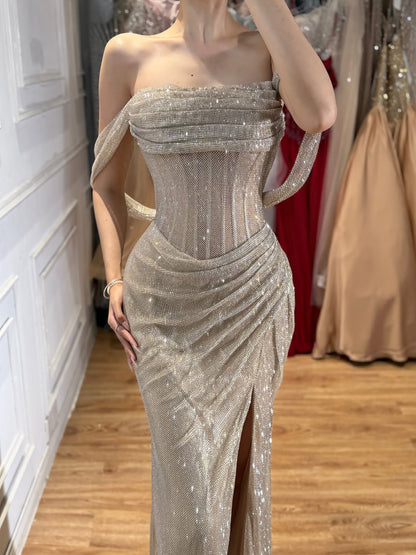Luxury Green Off Shoulder Corset Mermaid Evening Dress LA73410C