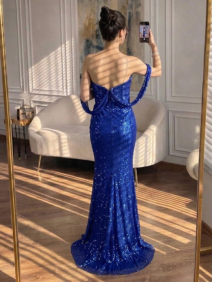 Luxury Green Off Shoulder Corset Mermaid Evening Dress LA73410C