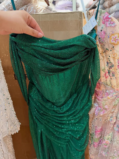 Luxury Green Off Shoulder Corset Mermaid Evening Dress LA73410C